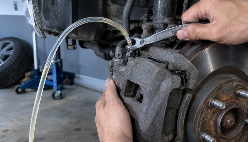 ChatGPT Image Sep 14, 2026, 03_40_50 PM "Wrench closing a brake caliper bleeder screw after vacuum bleeding"